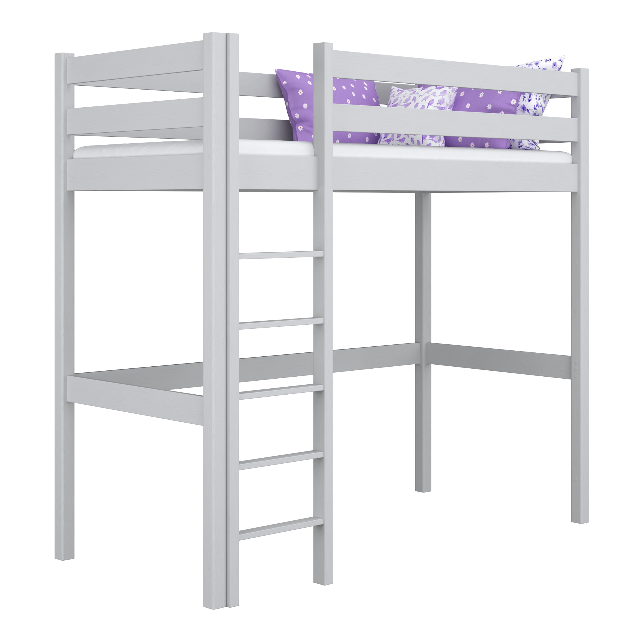 Lit mezzanine en bois gris – chambre d'enfant, bois massif, style scandinave
