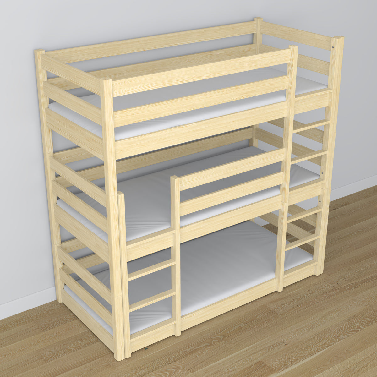 Lit superposé 3 niveaux pin incolore dans la chambre d'enfant – décoration scandinave, Nizio