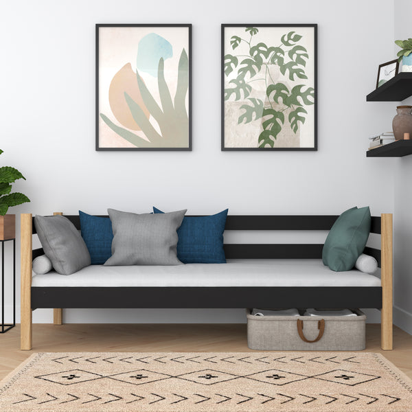 Sofa-lit en bois noir-chêne – chambre d'enfant, style scandinave Nizio