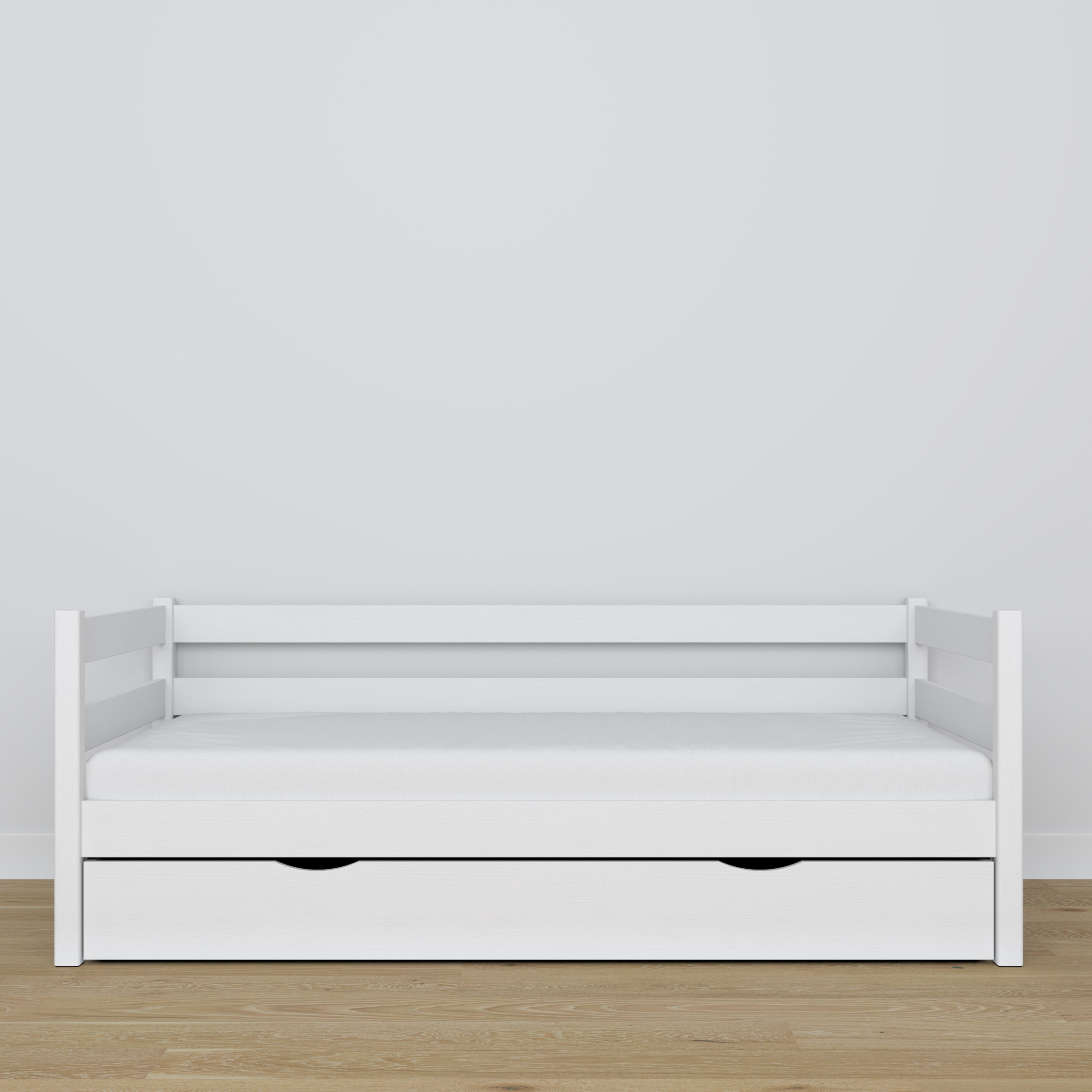 Sofa-lit avec tiroir blanc en bois – dimensions et schéma, Nizio