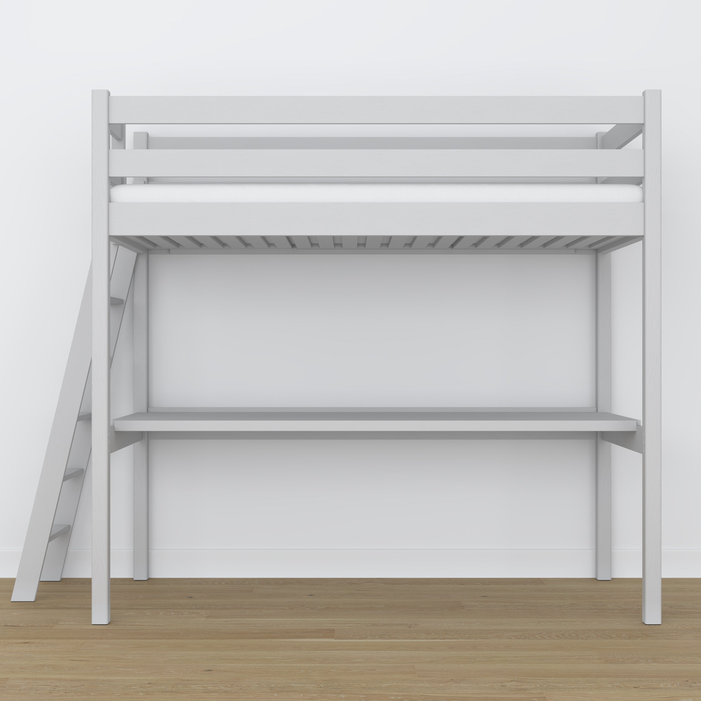 Lit mezzanine gris avec bureau – espace d'apprentissage sous la chambre, en bois