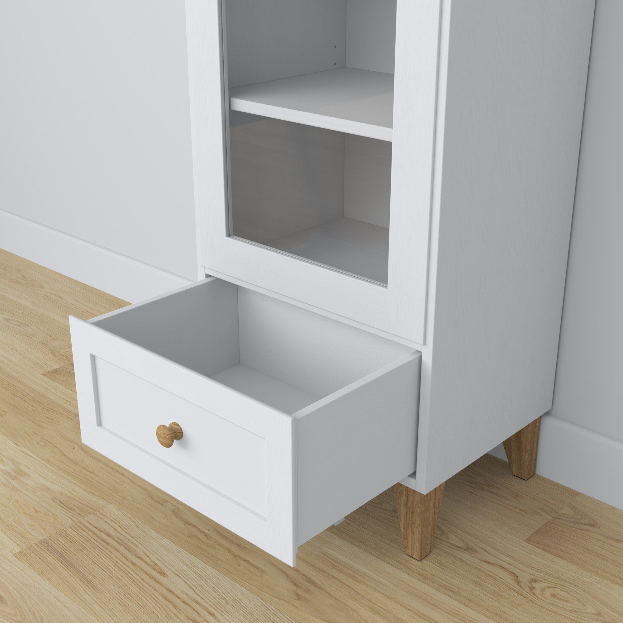 Wooden display cabinet 1S 57 Scandi white / natural oak