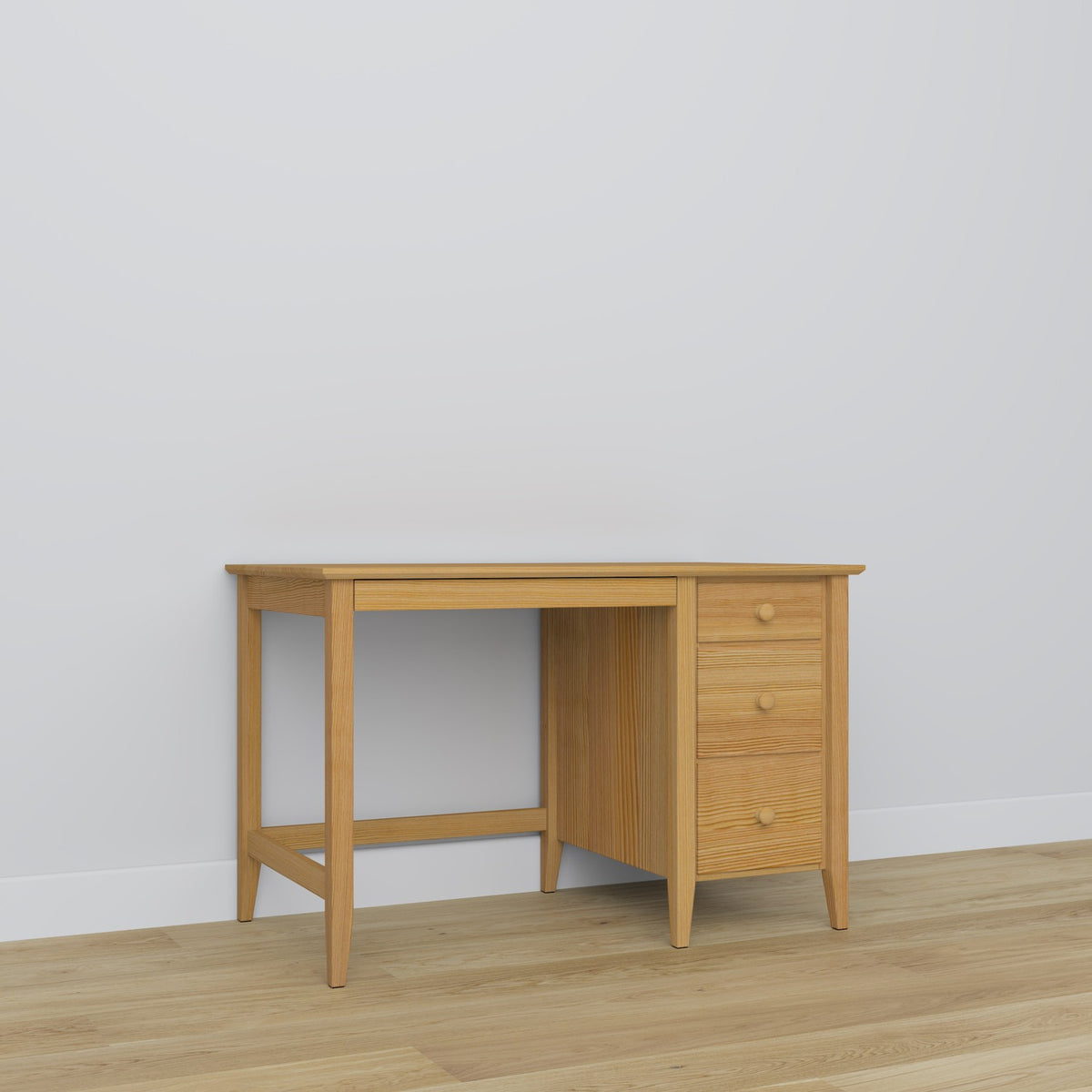Bureau 3S pin naturel – en pin, plateau compact, vue frontale, Nizio