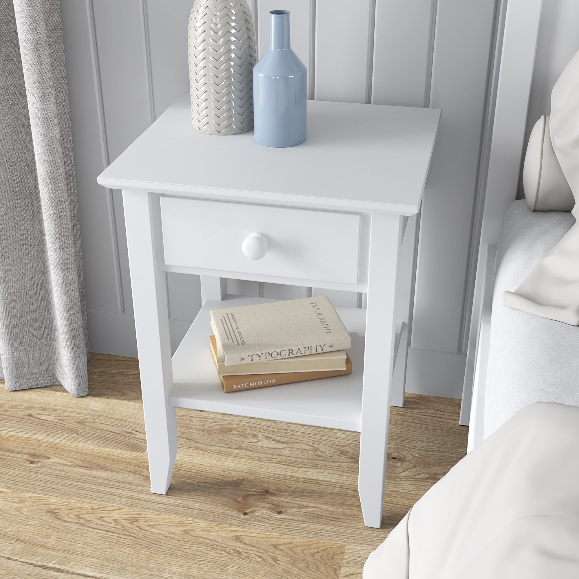Wooden bedside table 1S N01 Scandi white