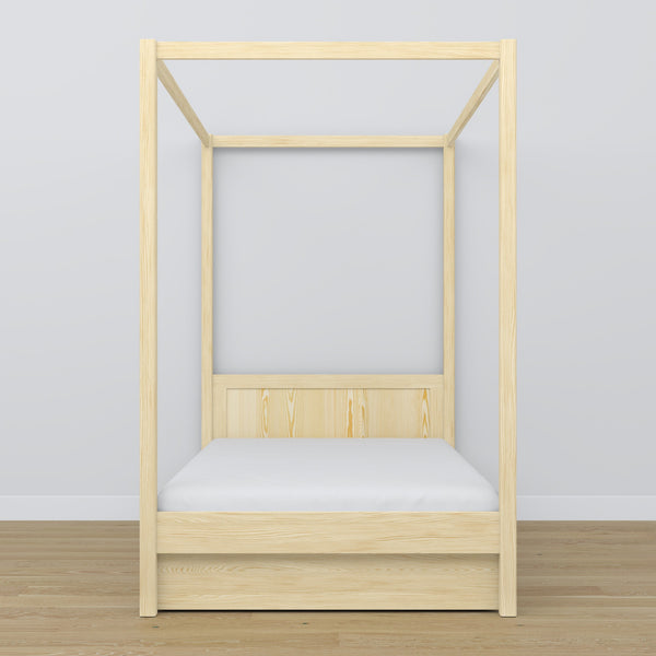 Lit pin incolore avec baldaquin – tiroir ouvert, en bois, Nizio Home