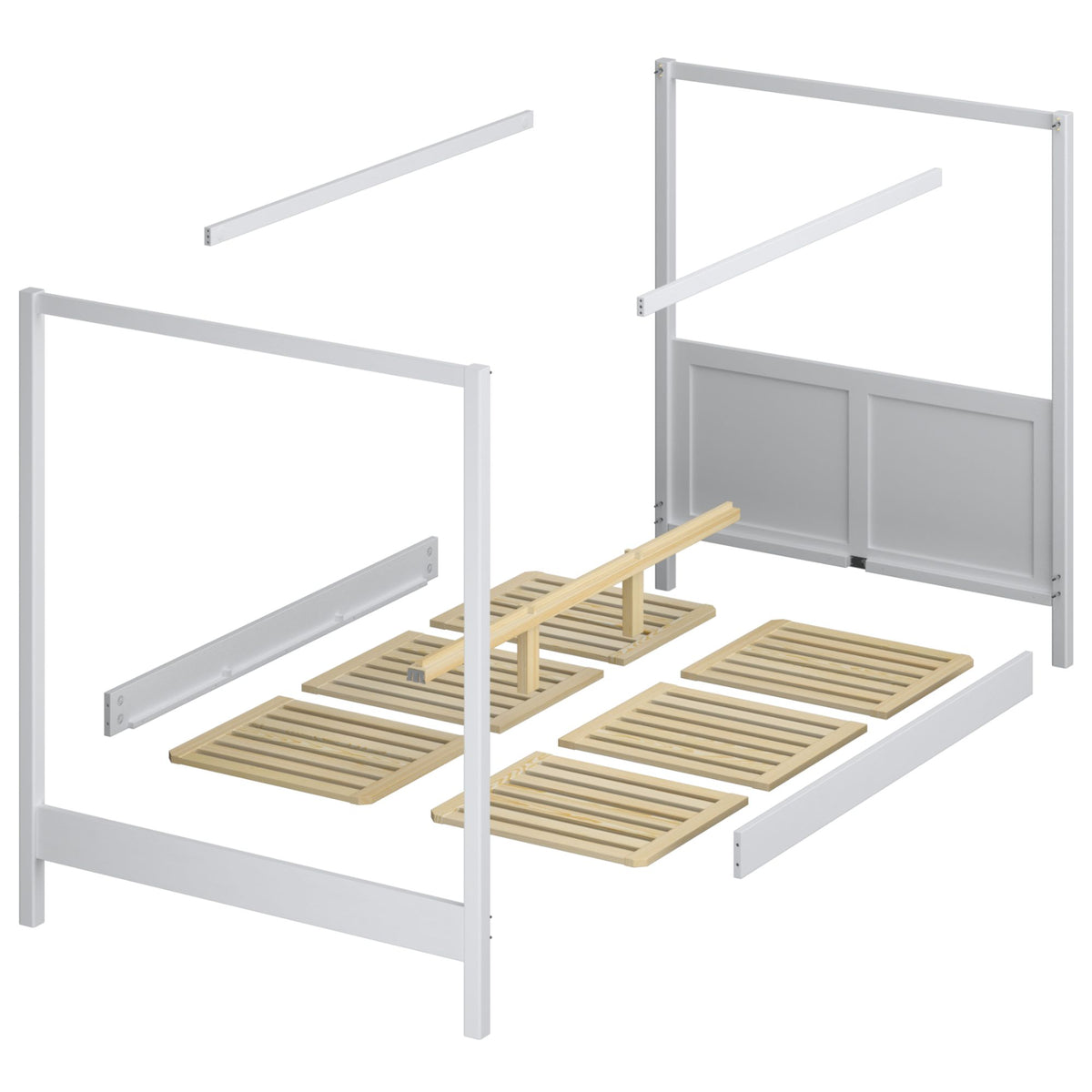 Lit blanc-chêne avec baldaquin – cadre arrière en bois, Nizio Home