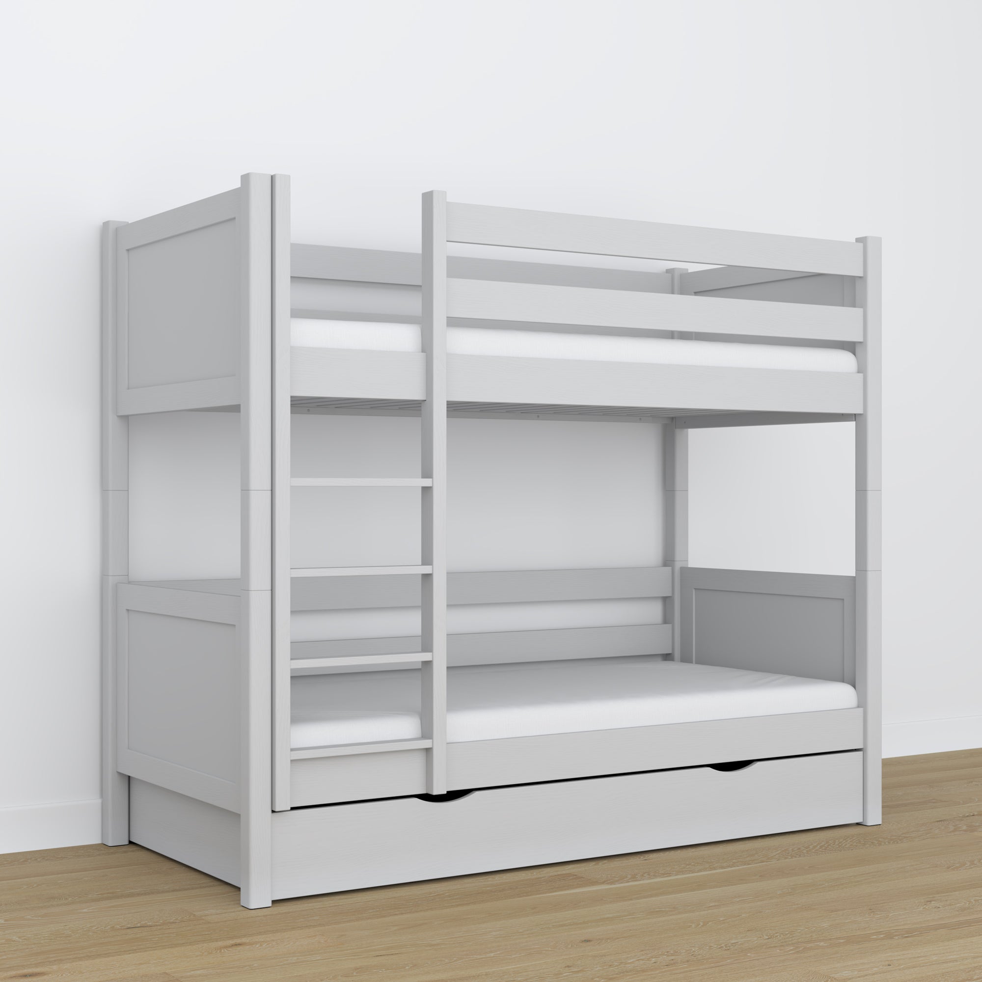 Lit superposé avec tiroir gris en bois – design scandinave, Nizio