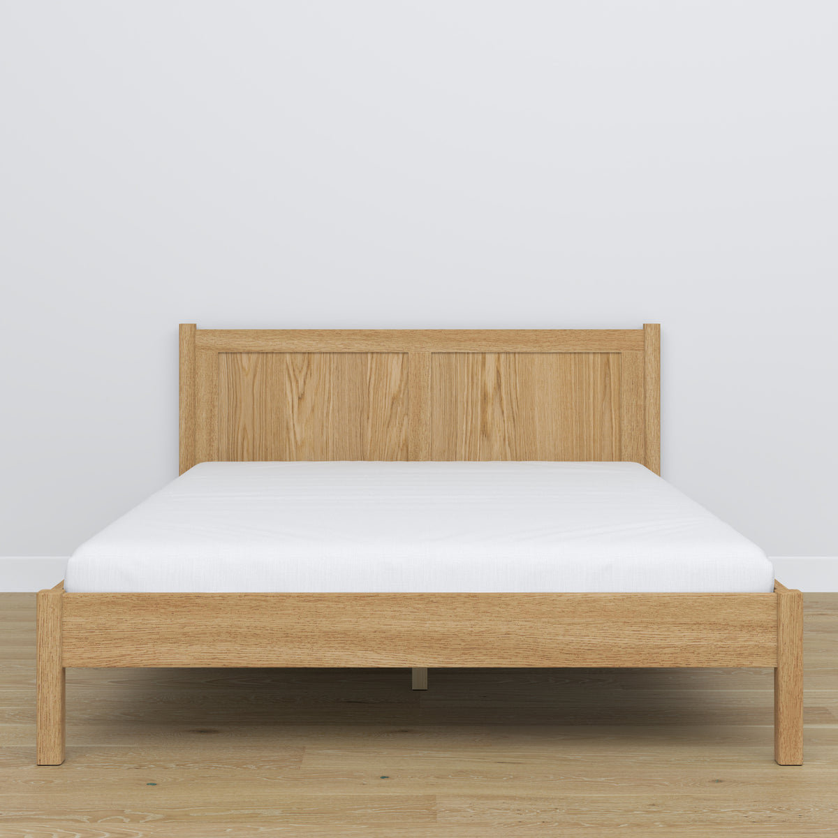 Lit double en chêne chêne naturel – vue de côté, proportions et forme, chambre