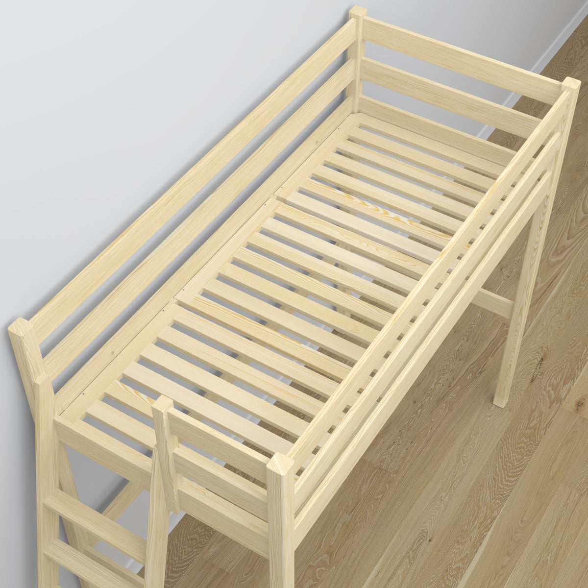 Lit mezzanine en bois pin incolore – espace libre sous la chambre, Nizio