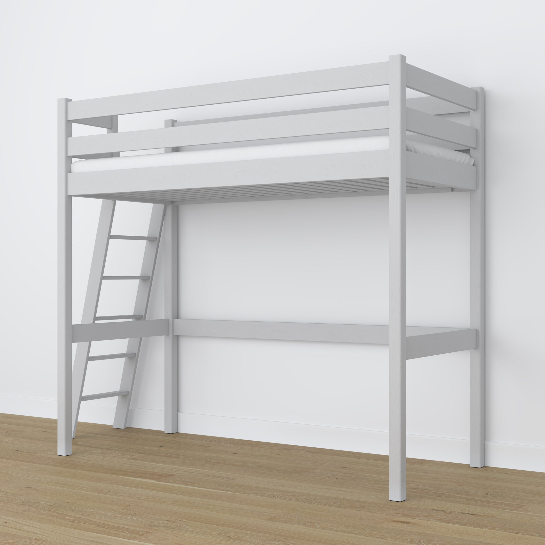 Lit mezzanine gris en bois – vue du dessus na chambre