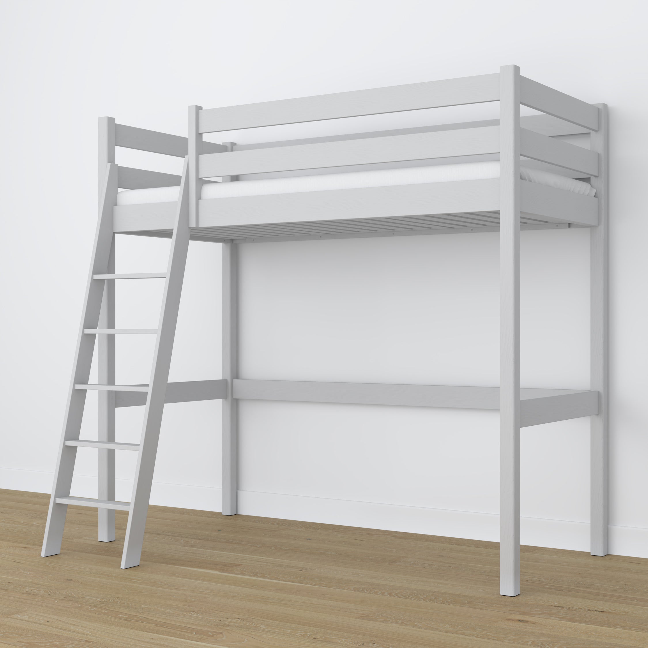 Lit mezzanine gris en bois – vue du dessus na chambre
