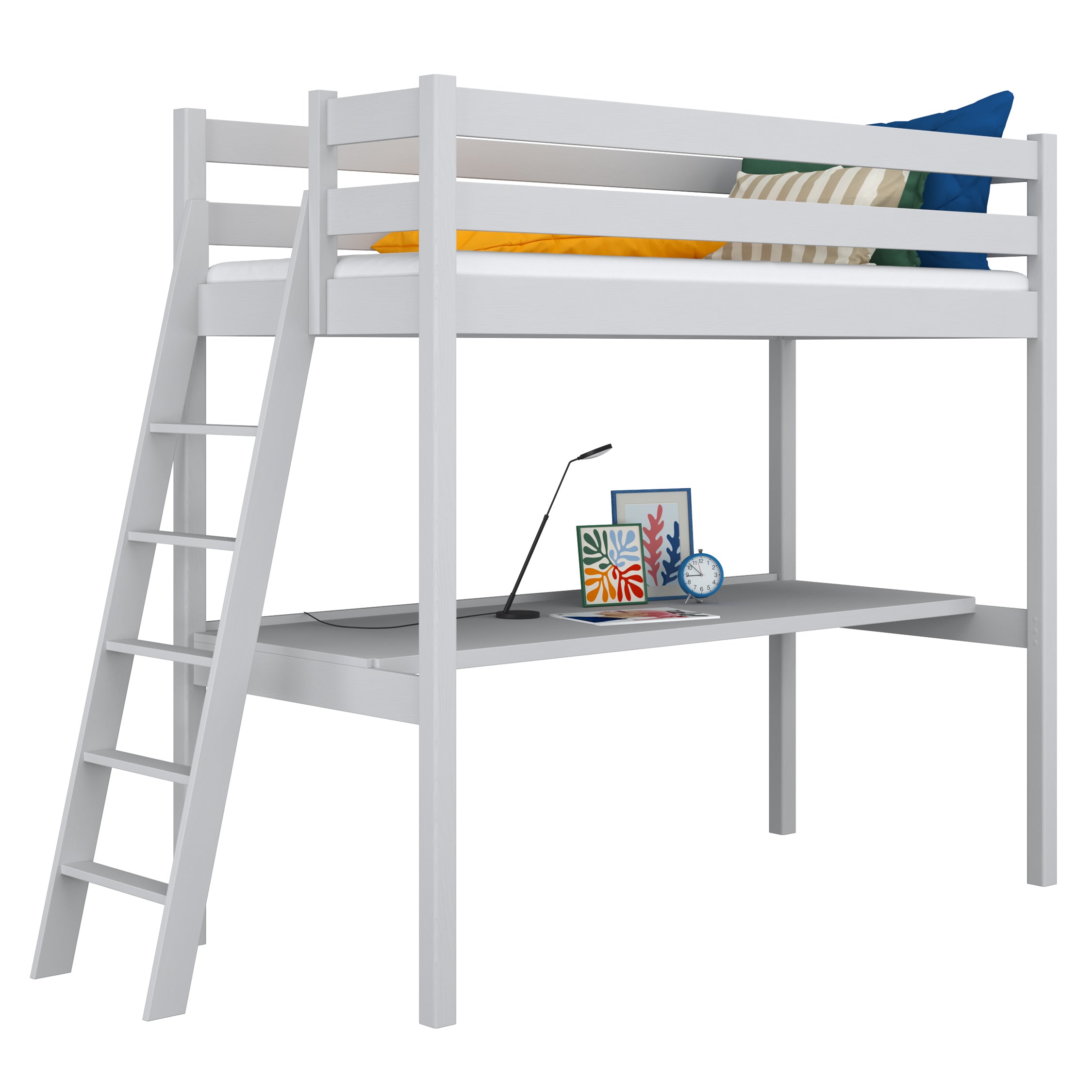 Lit mezzanine avec bureau en bois gris – chambre d'enfant, scandinave Nizio
