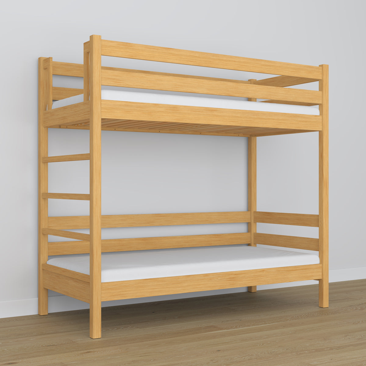 Lit superposé en bois pin naturel – gros plan sur les assemblages et détails du bois