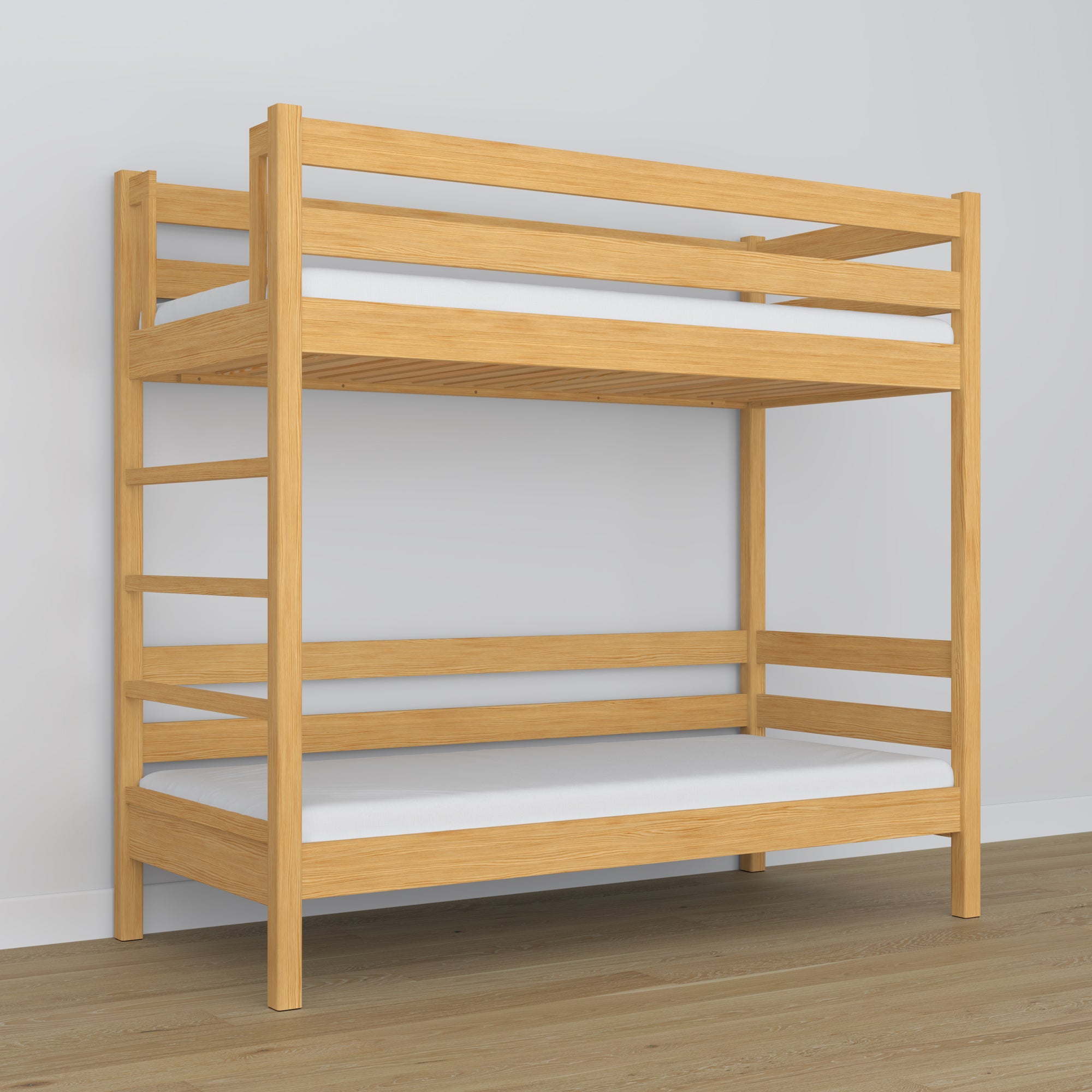 Lit superposé en bois pin naturel – gros plan sur les assemblages et détails du bois