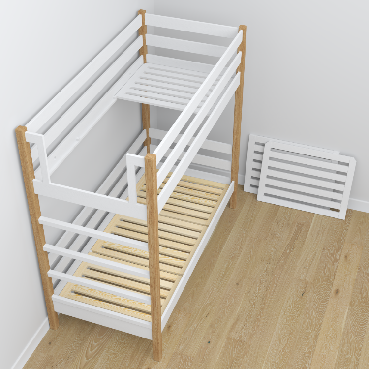 Lit superposé en bois blanc-chêne z tiroir na matelas – décoration de chambre