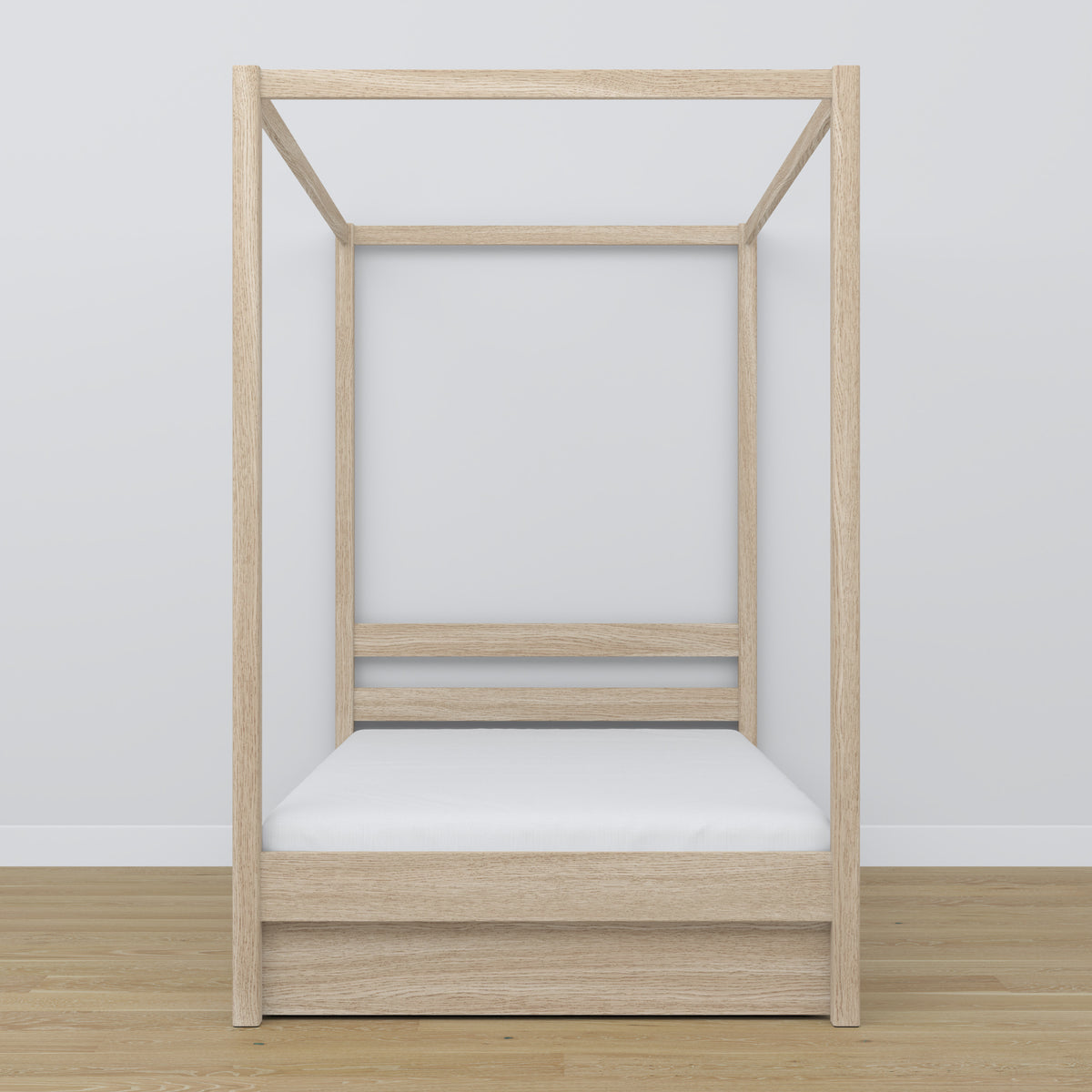Bleached Oak Canopy Bed – Open Drawer, Oak, Nizio Home