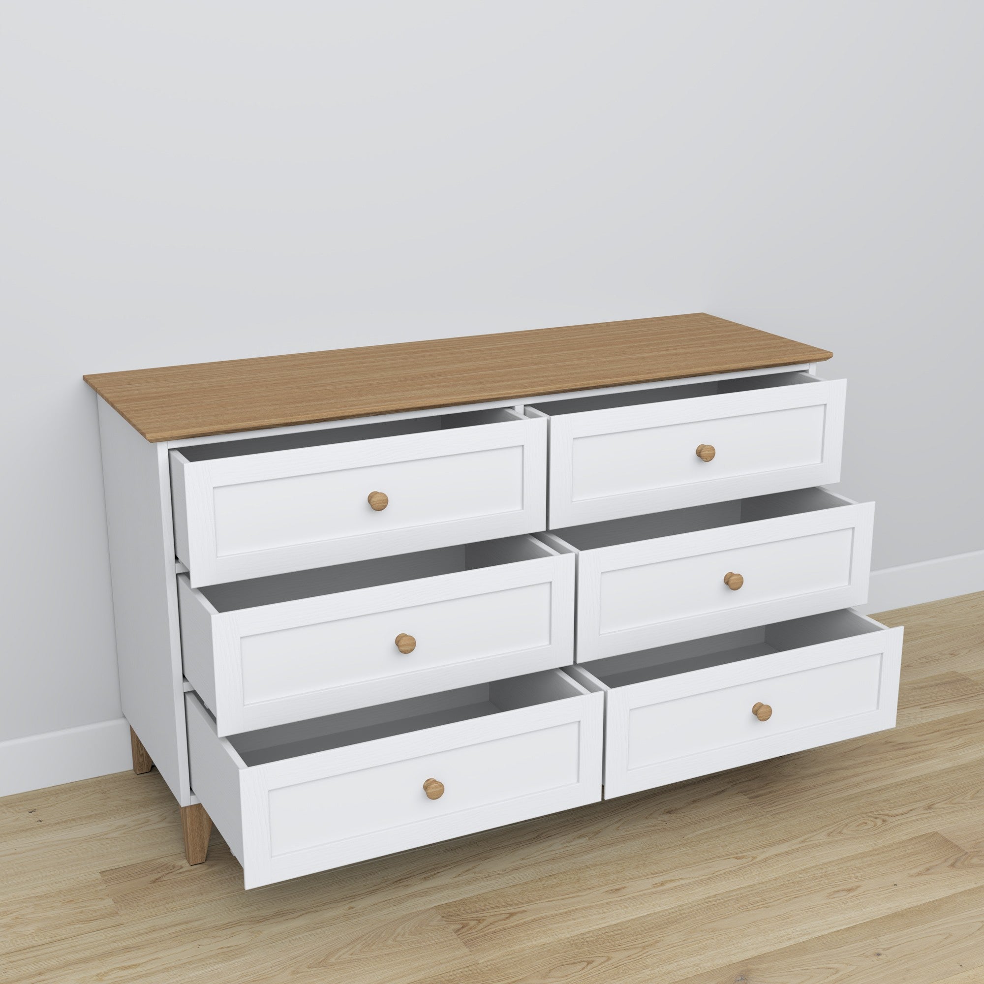 Wooden chest of drawers 6S 154 Scandi white / natural oak