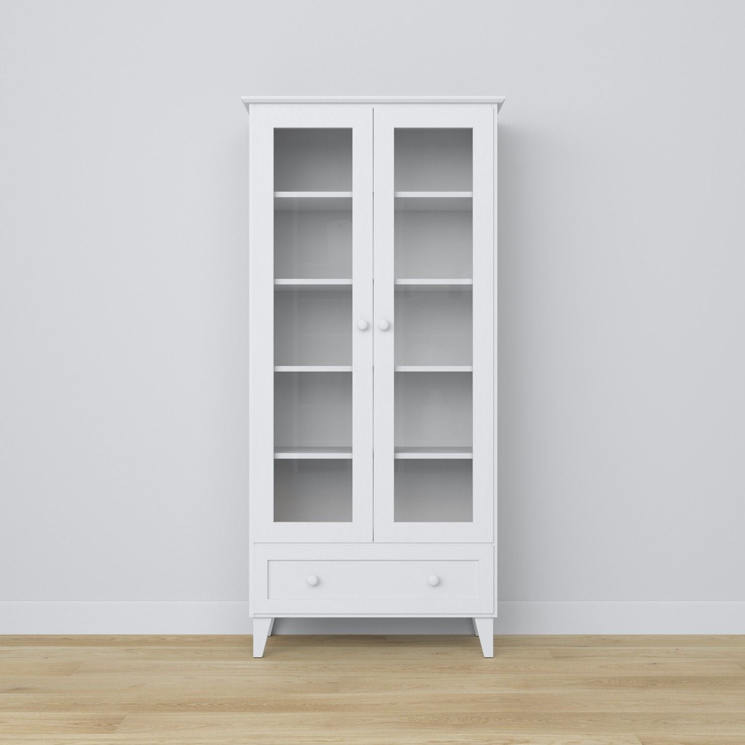 Vitrine 1S en bois blanc – détails du bois et de la finition, Nizio