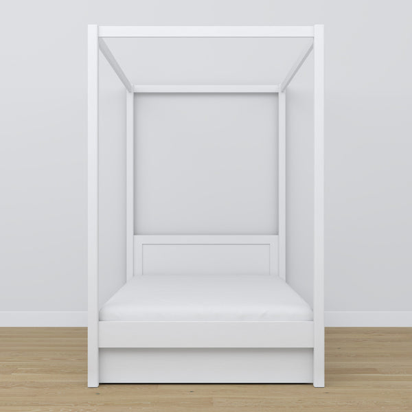 Lit blanc avec baldaquin – tiroir ouvert, en bois, Nizio Home