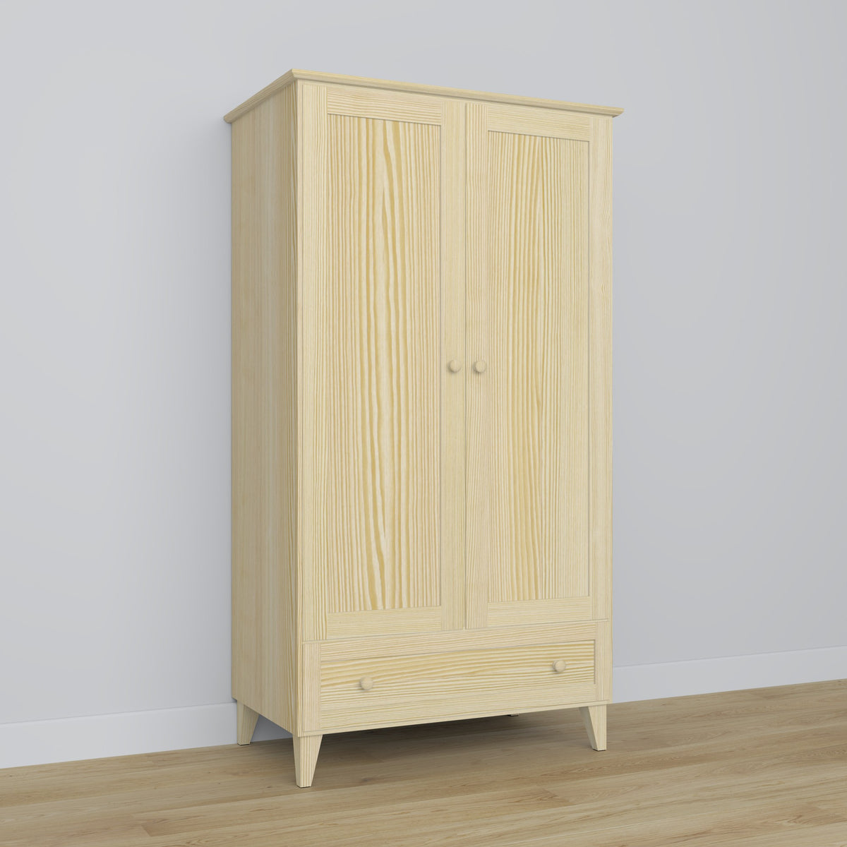 Wardrobe 2D1S clear pine – pine wood, closed doors, front view, Nizio
