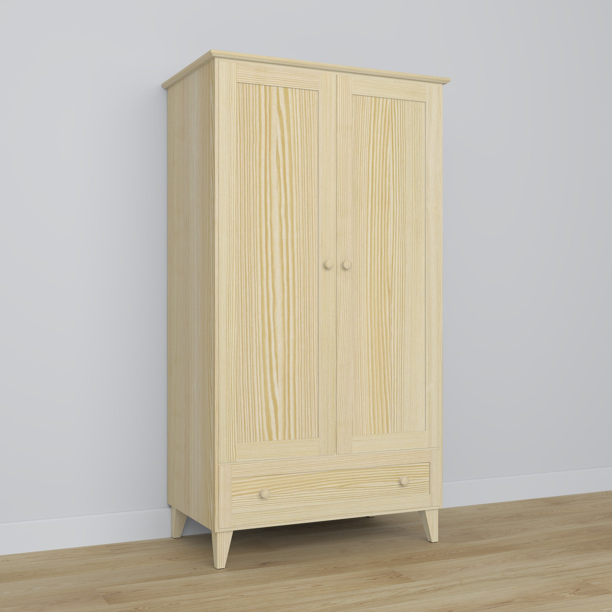 Wardrobe 2D1S clear pine – pine wood, closed doors, front view, Nizio