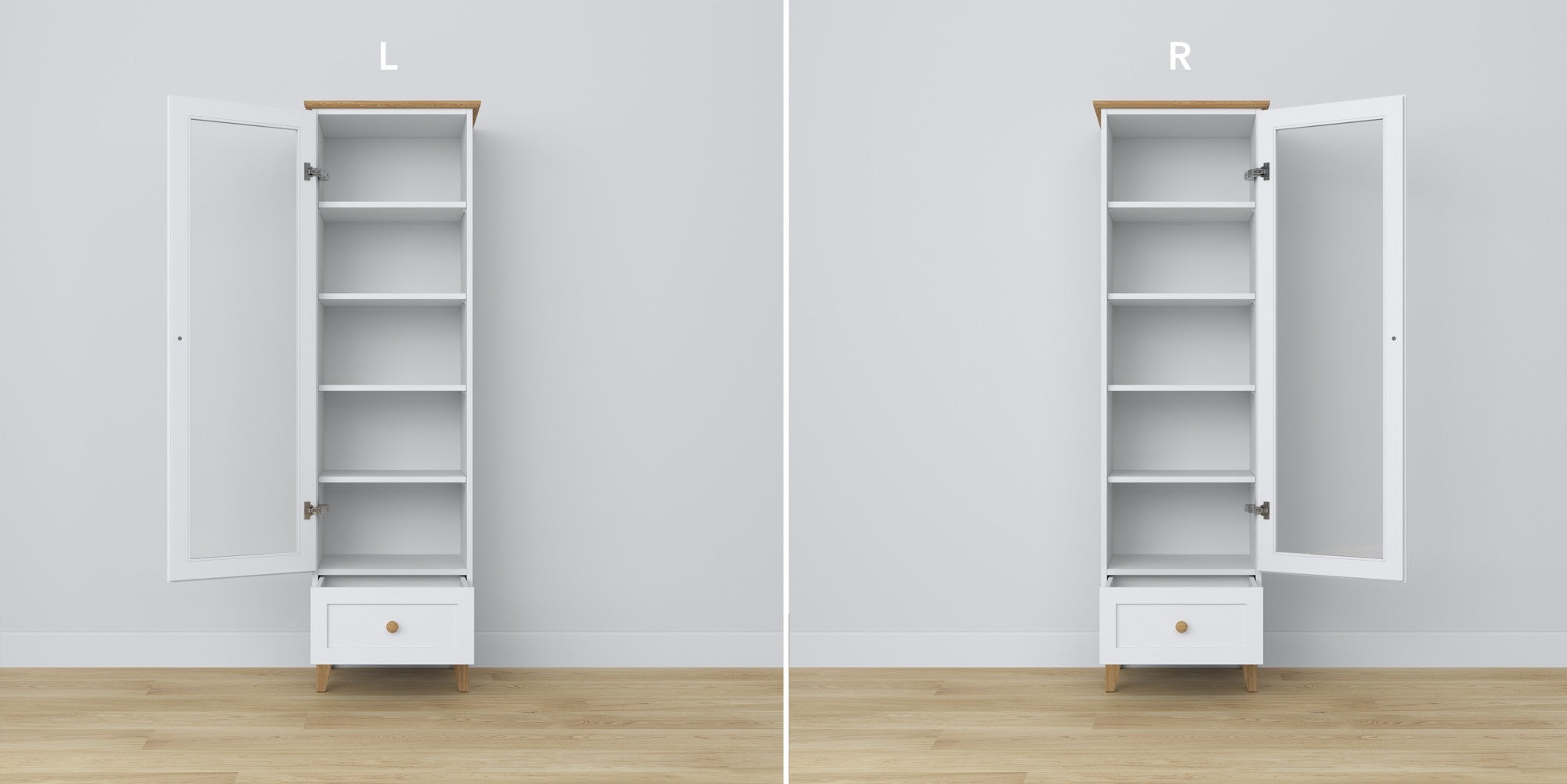 Wooden display cabinet 1S 57 Scandi white / natural oak