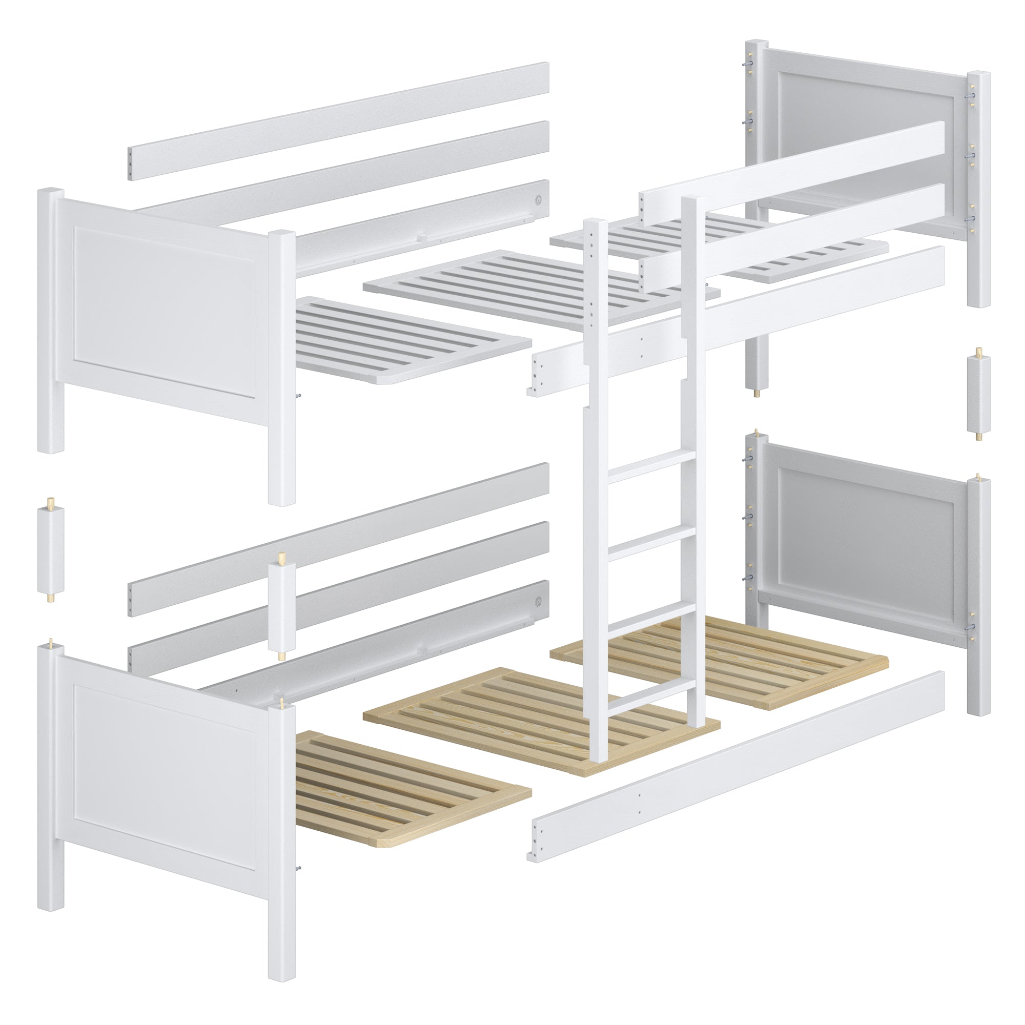 Lit superposé en bois blanc – couchage supérieur et inférieur, scandinave