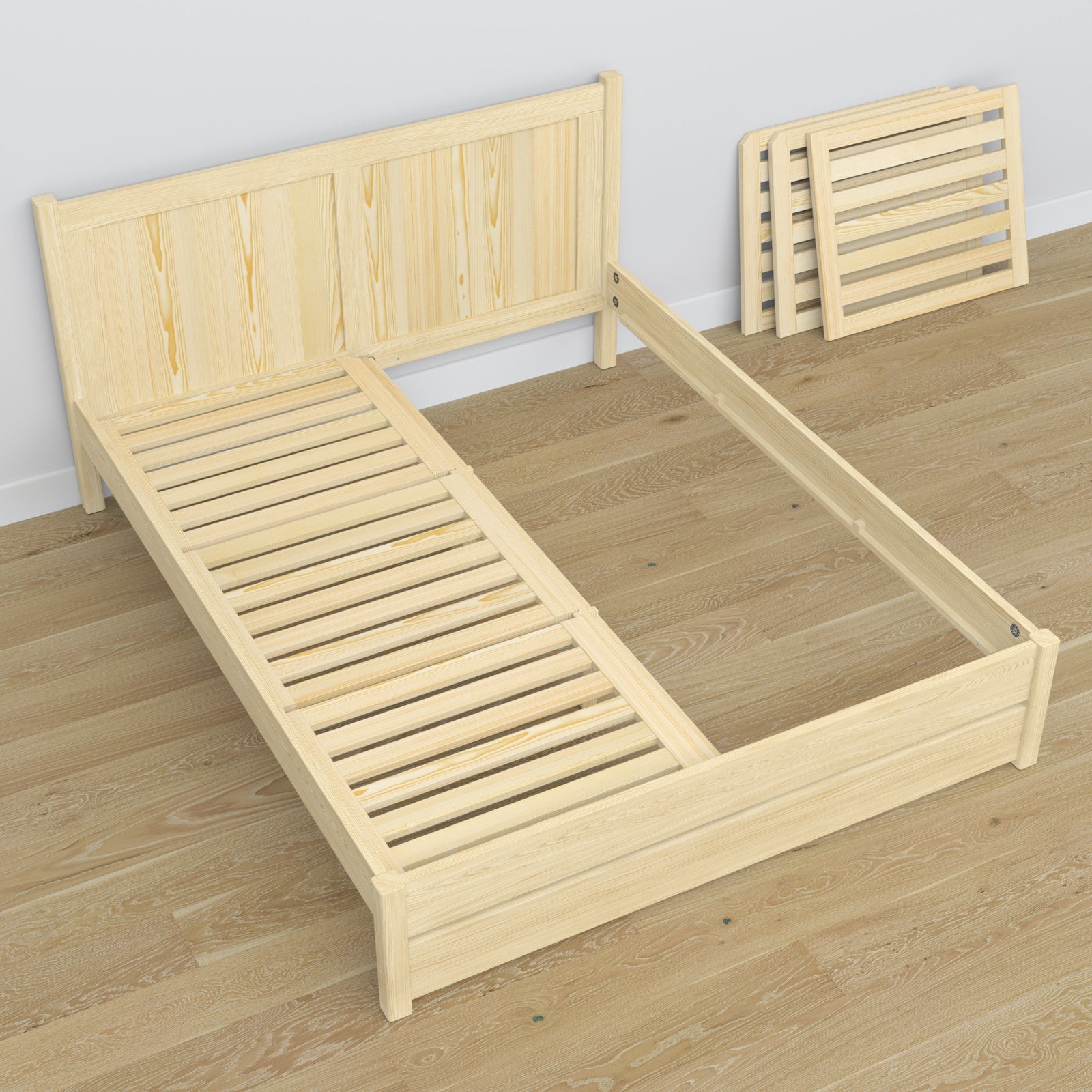 Lit double pin incolore en bois – dimensions et schéma, Nizio Home