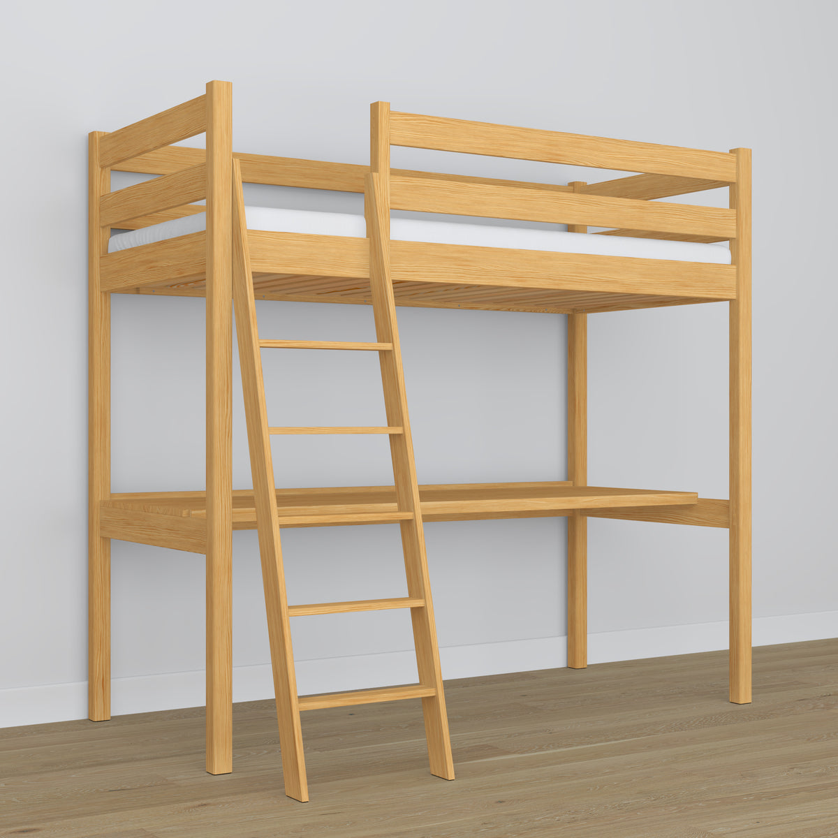 Lit mezzanine avec bureau pin naturel en bois – dimensions, Nizio Home