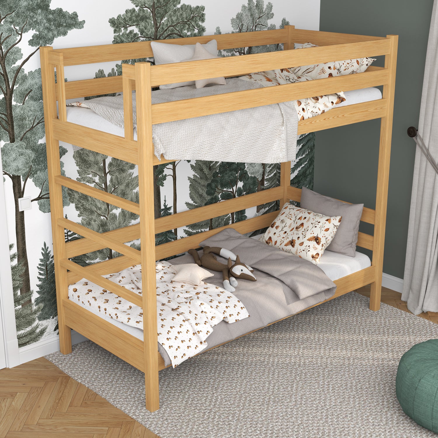 Lit superposé en bois pin naturel – dwie chambree w jednym, construction sécurisée