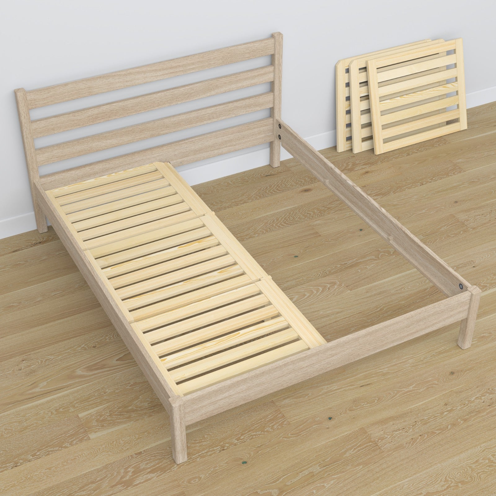 Lit double en chêne chêne blanchi – dimensions et schéma, Nizio Home