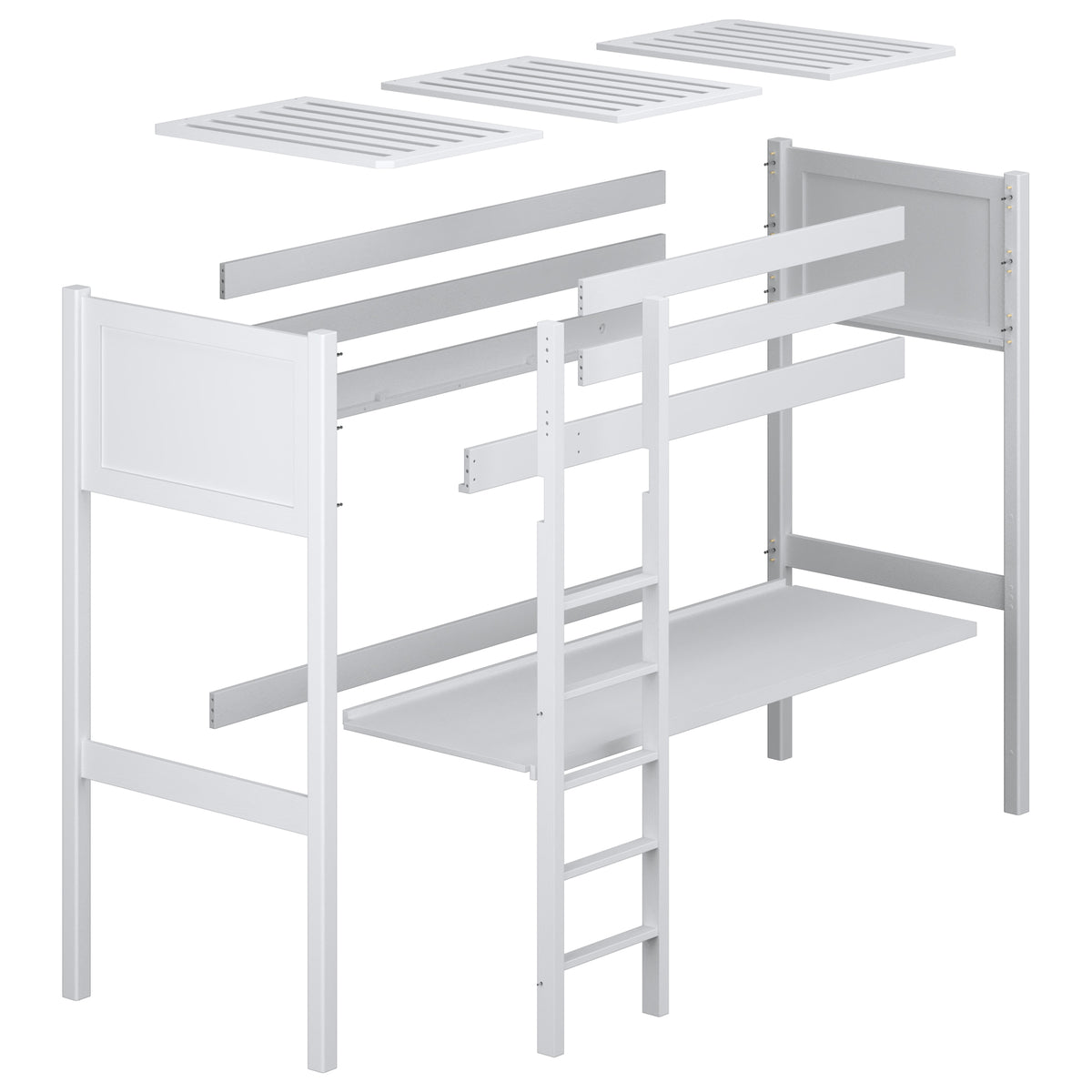 Loft bed with desk natural pine wooden – dimensions, Nizio Home