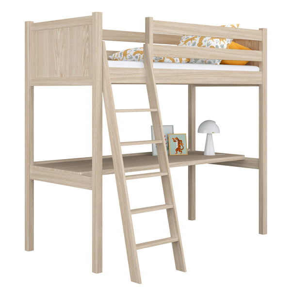 Lit mezzanine avec bureau en chêne chêne blanchi – chambre d'enfant, scandinave Nizio