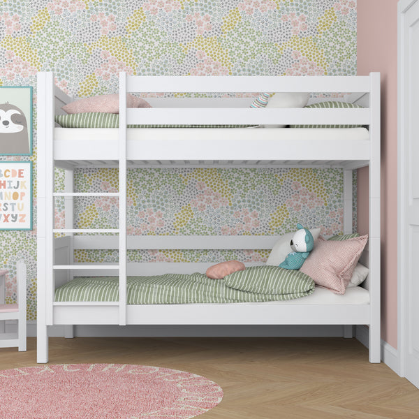 White Bunk Bed – Wooden Ladder and Safety Rail, Nizio Home