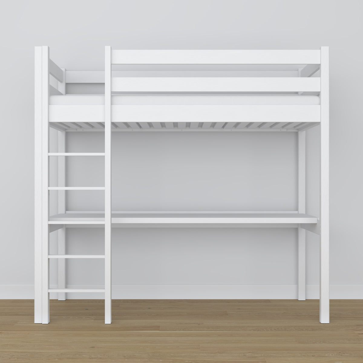 Lit mezzanine en bois blanc avec bureau – sommier i lattes, Nizio