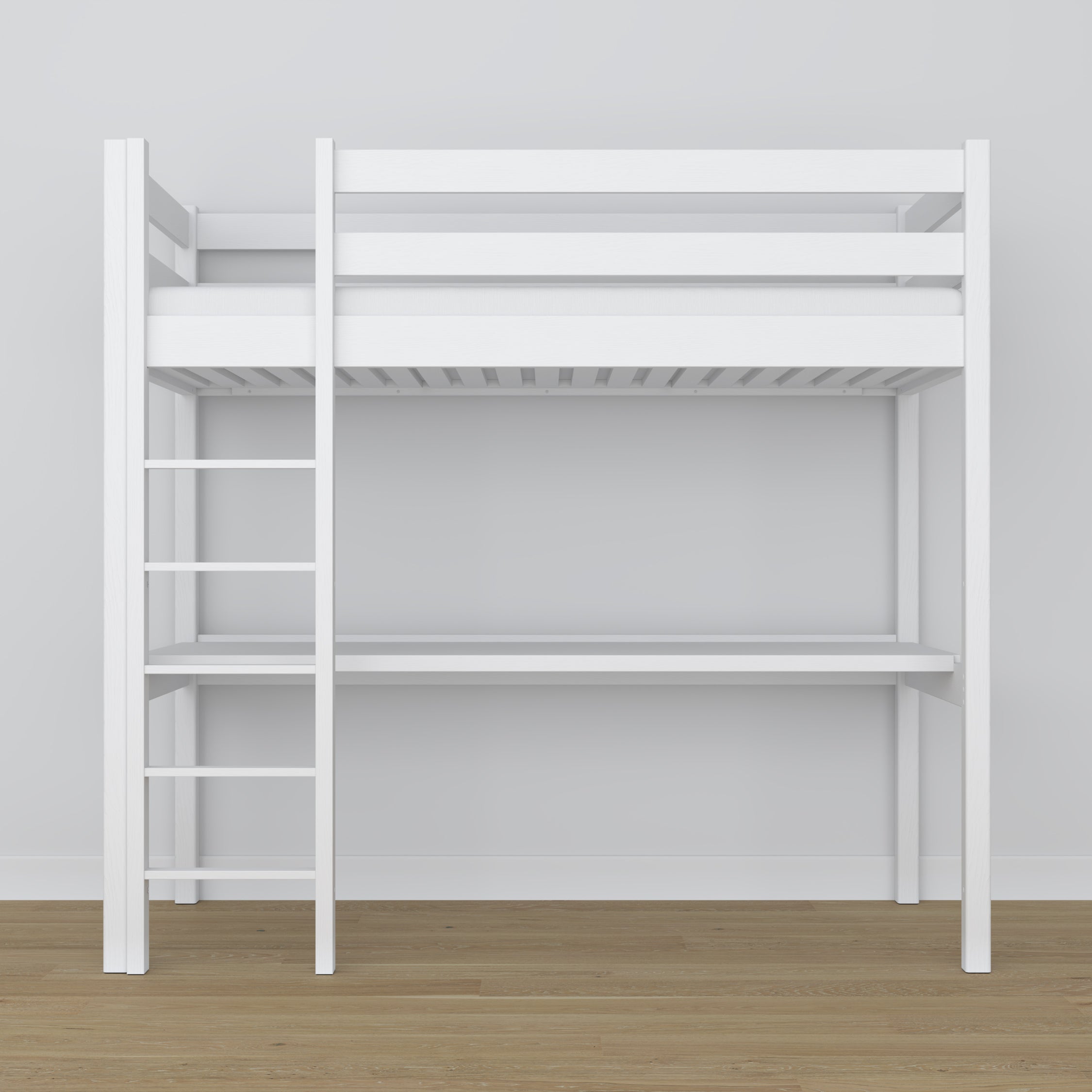 Lit mezzanine en bois blanc avec bureau – sommier i lattes, Nizio