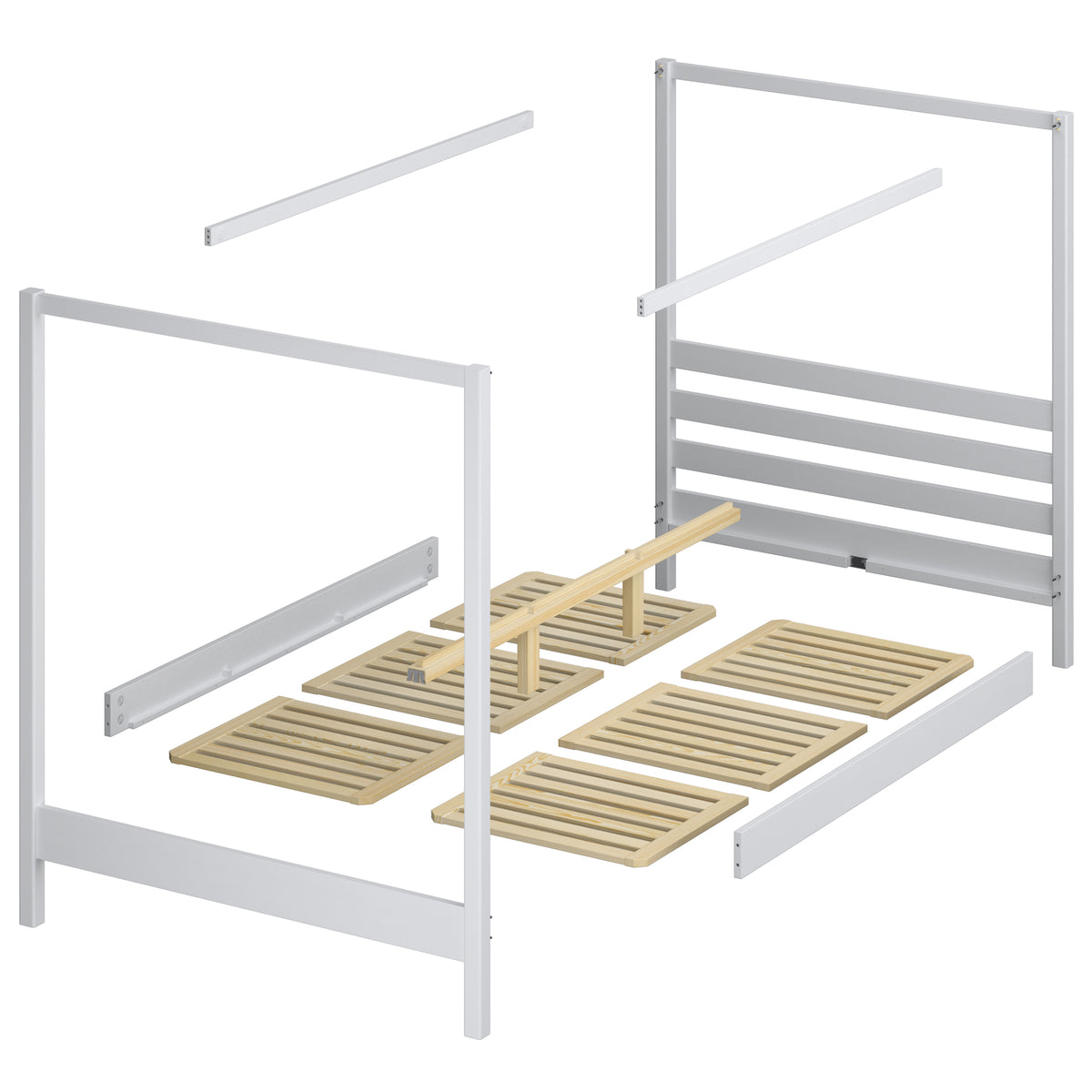 Lit à baldaquin en bois pin naturel – détails drewna, haute qualité Nizio