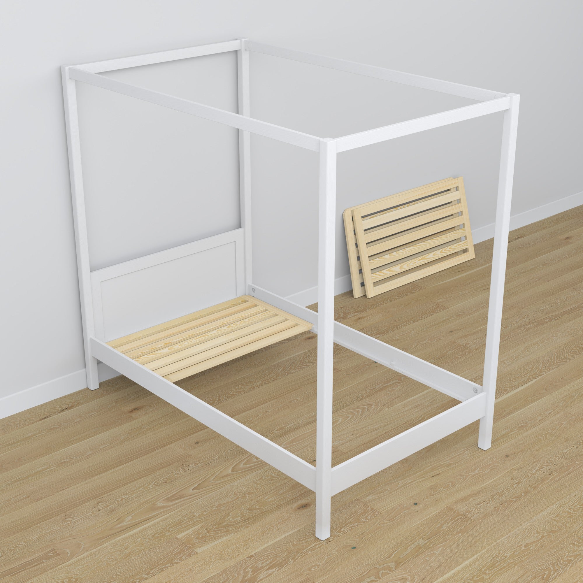 Lit à baldaquin en bois blanc – décoration de chambre d'enfant scandinave