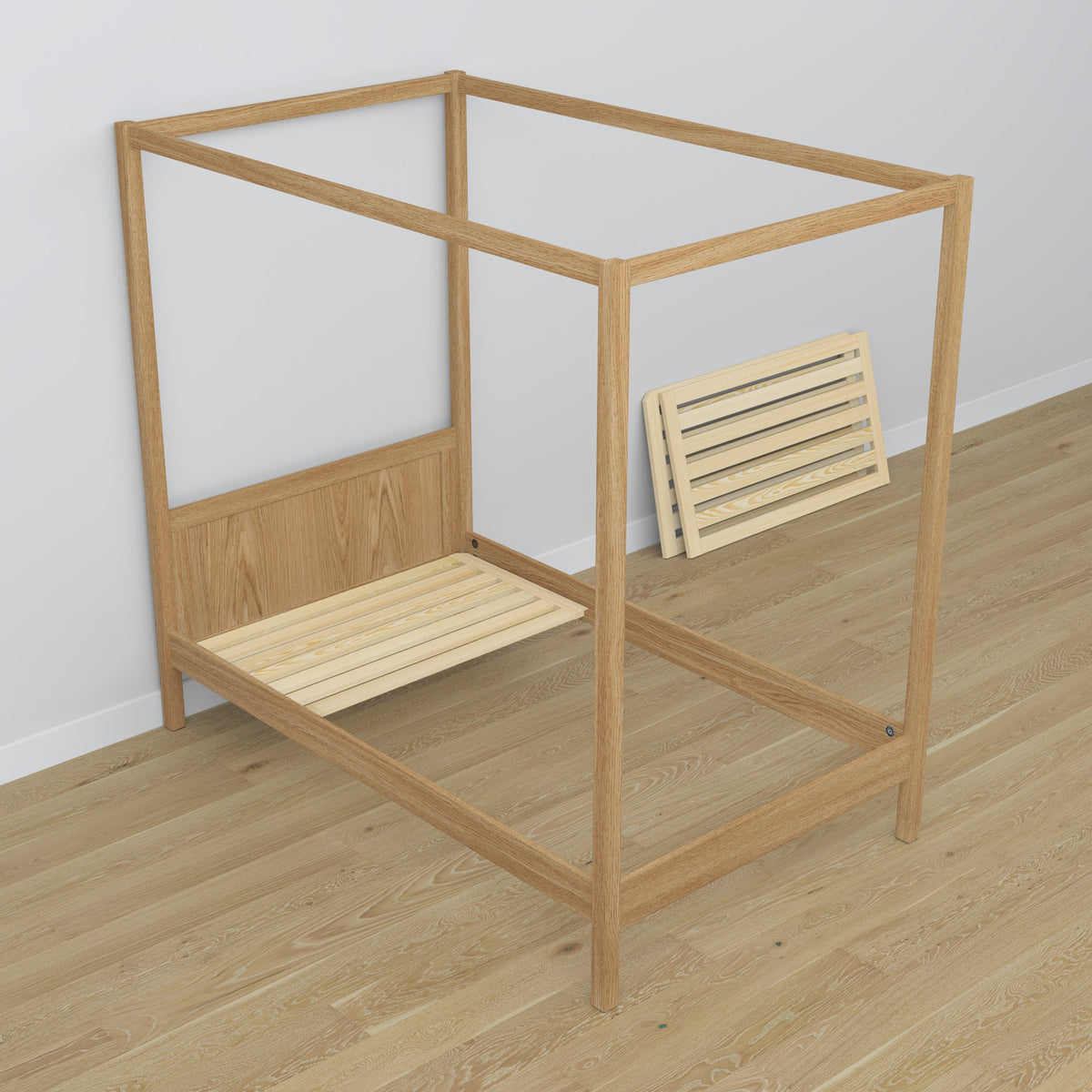 Lit à baldaquin en chêne chêne naturel – décoration de chambre d'enfant scandinave