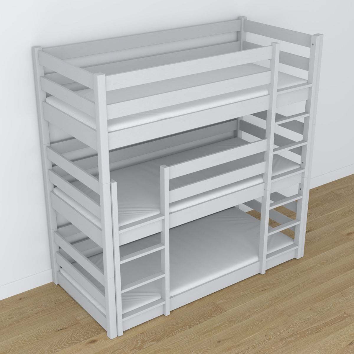 Lit superposé 3 niveaux gris dans la chambre d'enfant – décoration scandinave, Nizio