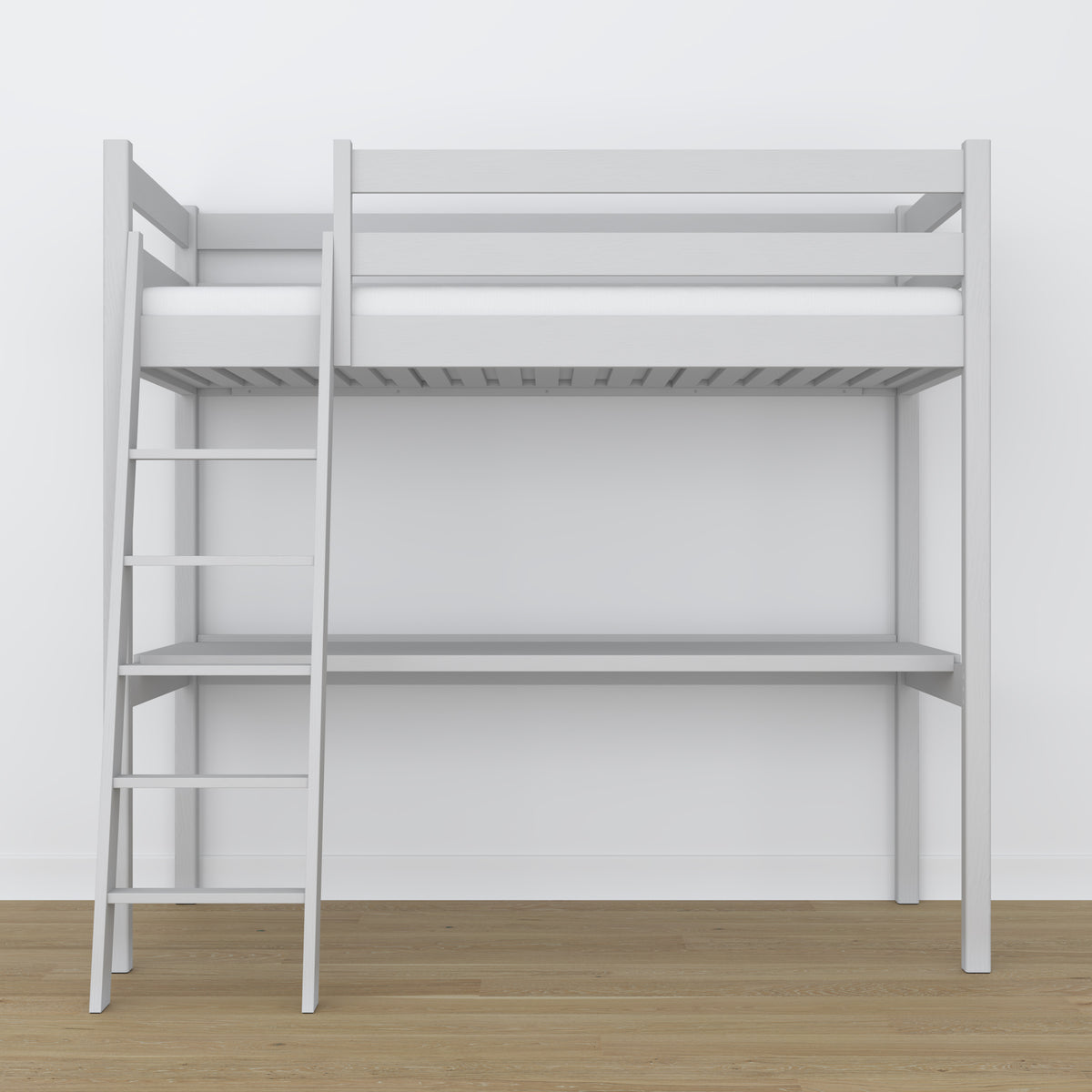Lit mezzanine gris en bois – vue du dessus na chambre, Nizio