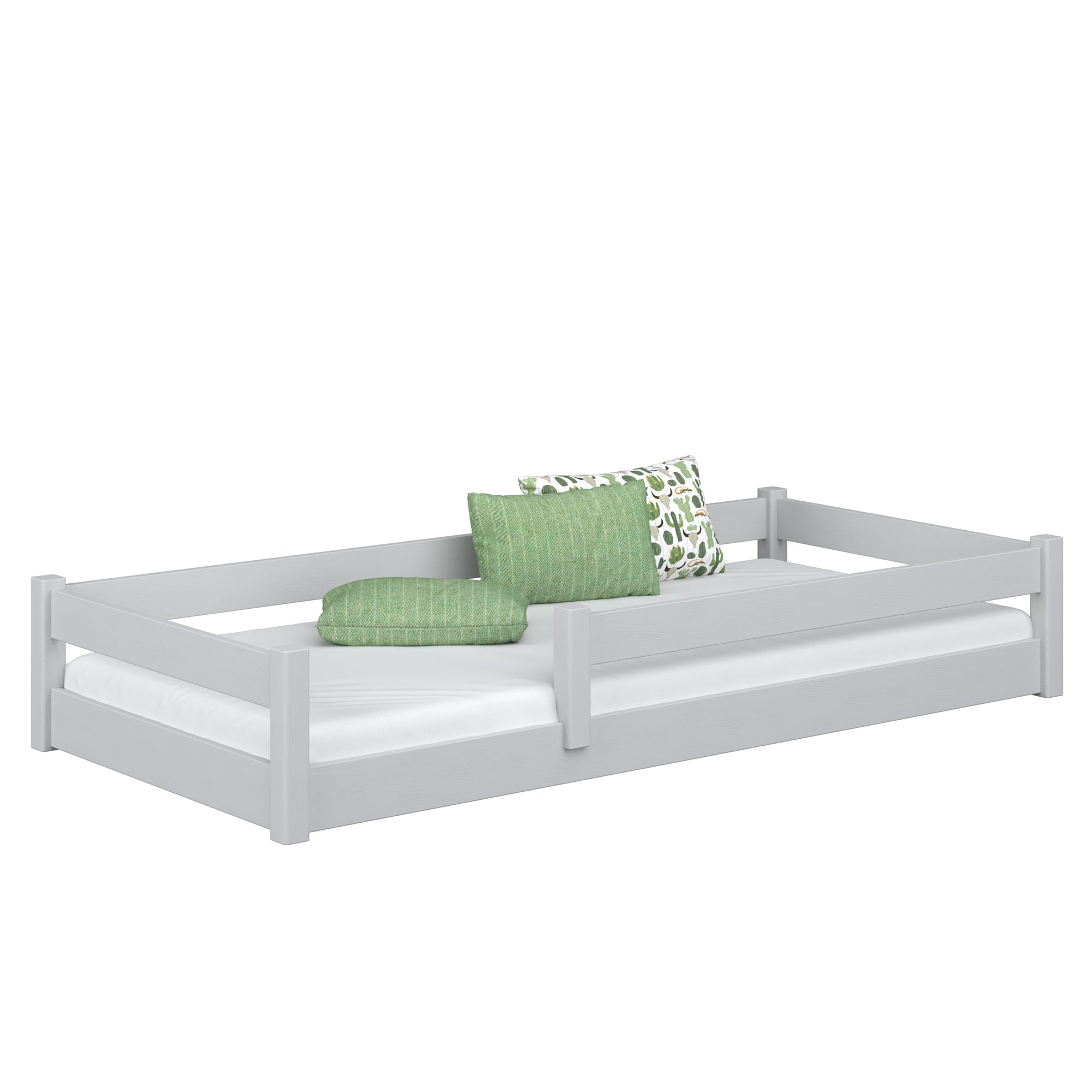 Lit bas en bois gris – chambre, bois massif, style scandinave Nizio