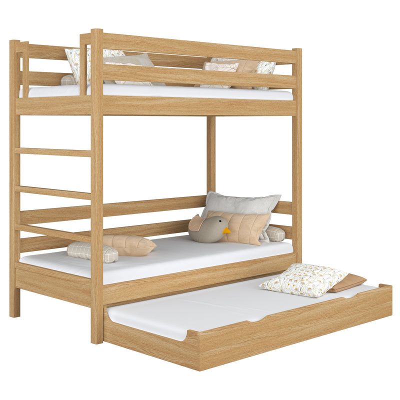 Lit superposé avec tiroir pour matelas en chêne chêne naturel – chambre d'enfant scandinave