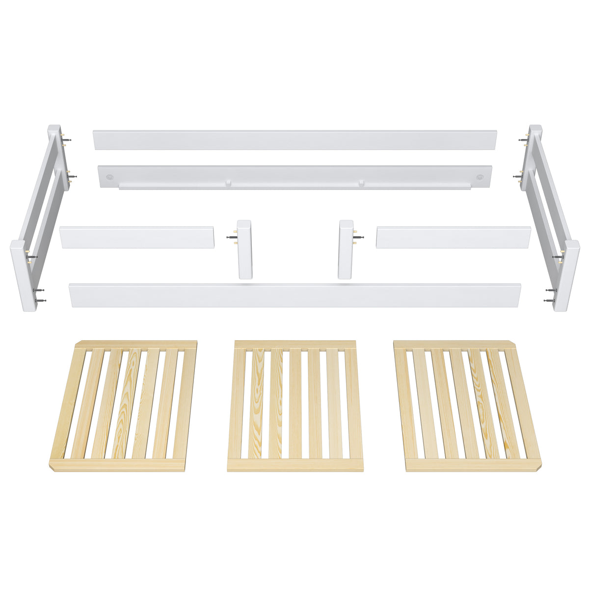 Low Bed Wooden White and Oak – Angled View, Scandinavian Design