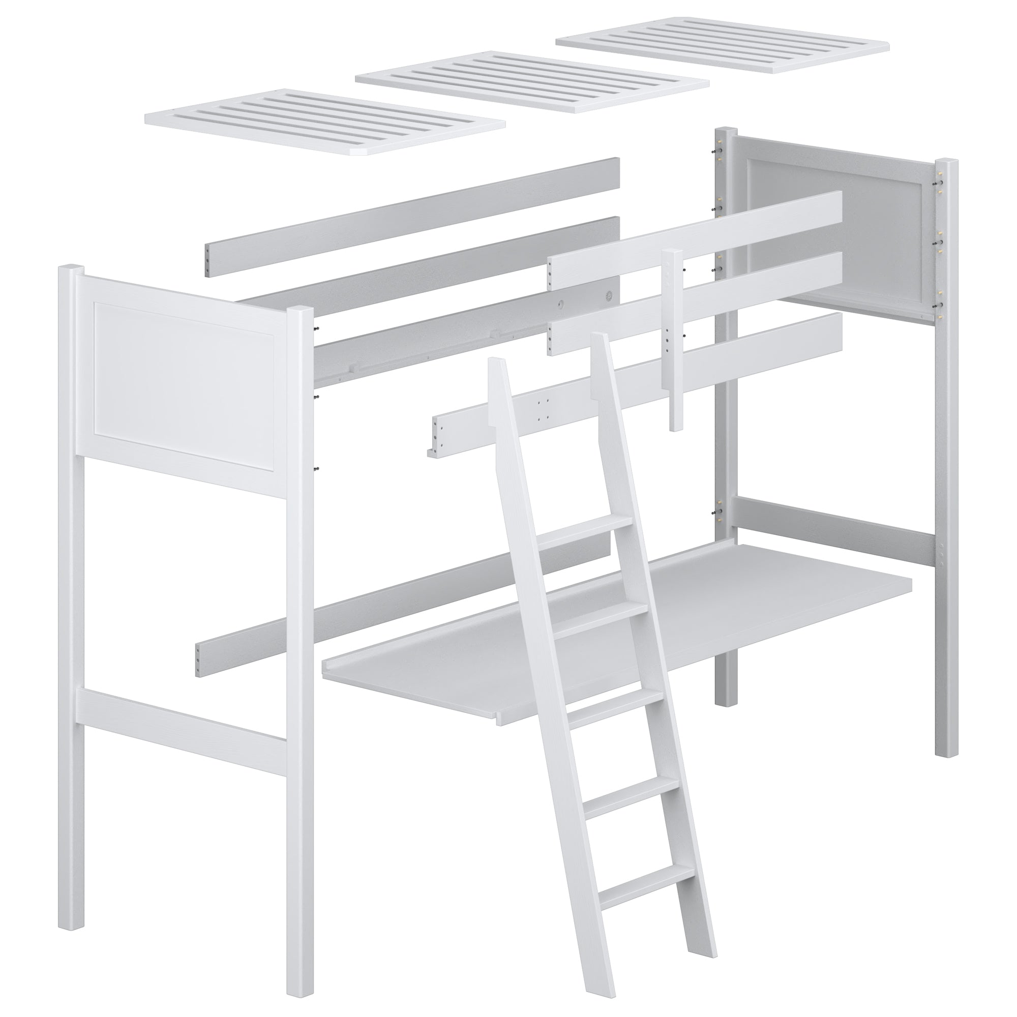Loft bed with desk black/oak wooden – dimensions, Nizio Home