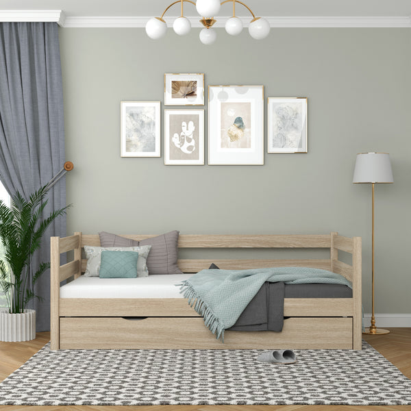 Sofa-lit chêne blanchi z tiroir na matelas – en chêne, Nizio Home