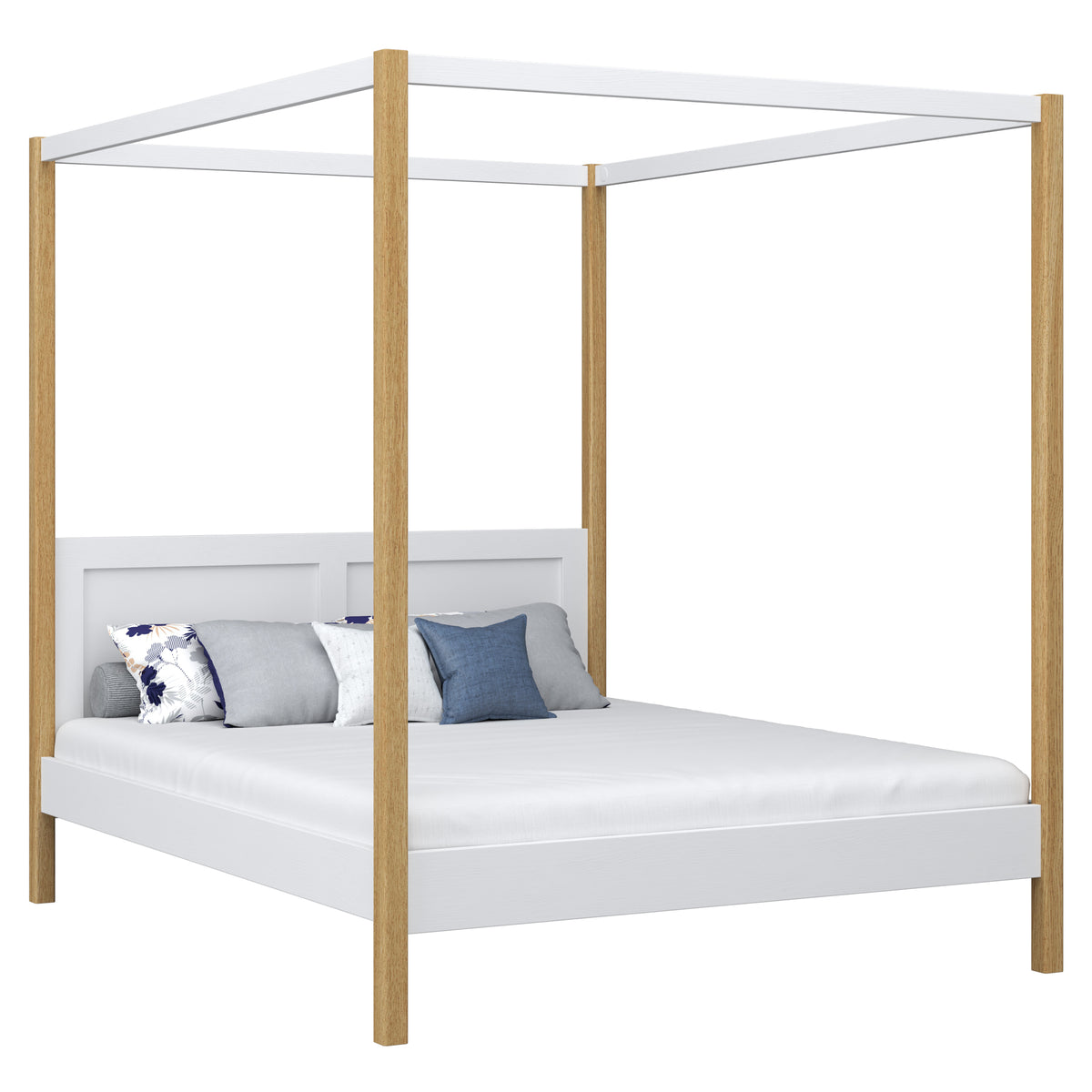 Lit double à baldaquin en bois blanc-chêne – chambre, style scandinave