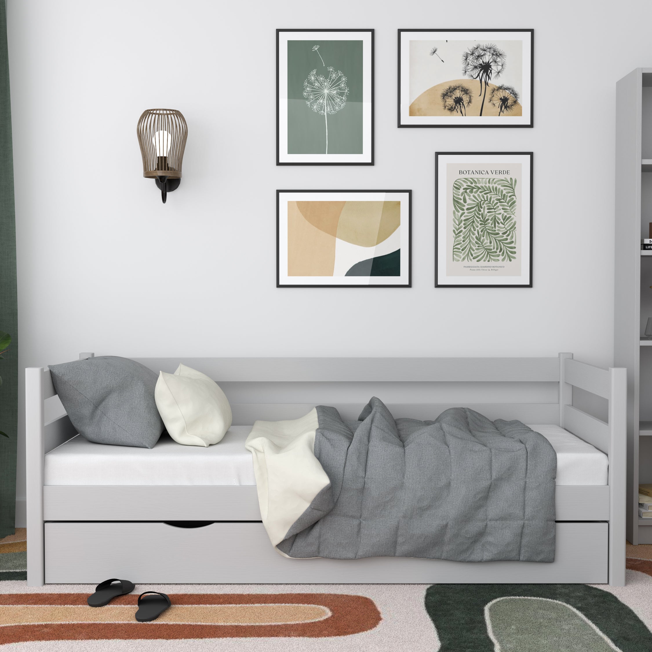 Sofa-lit gris z tiroir – rangement spacieux, en bois, Nizio