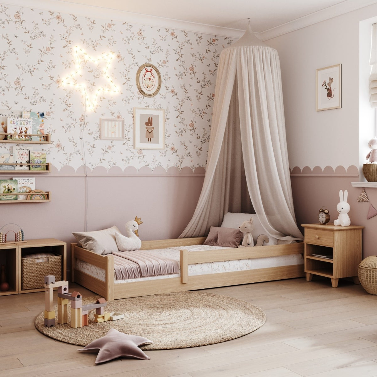 Lit bas en chêne chêne naturel – chambre, bois massif, style scandinave Nizio