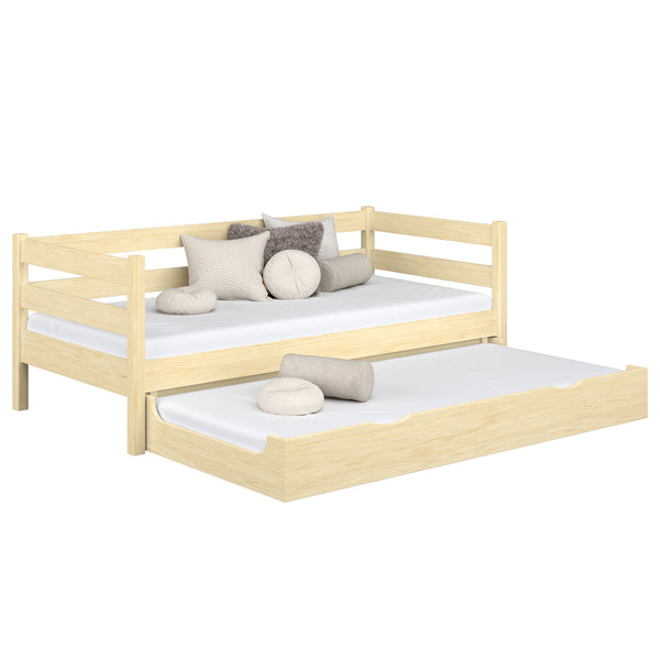 Wooden sofa bed with mattress drawer clear pine – child’s room, scandi